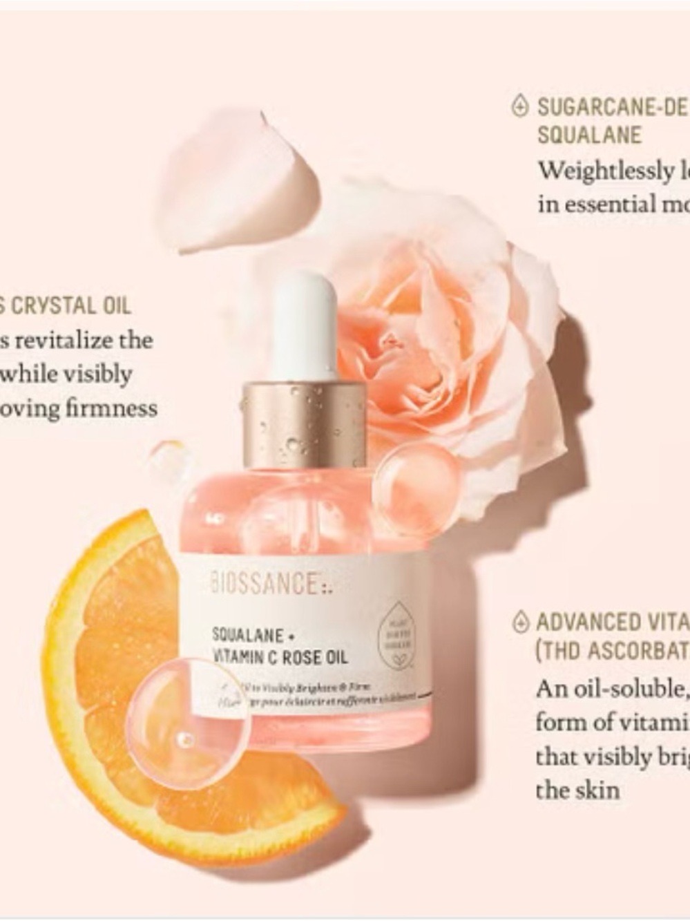 Biossance Pink Squalane + Vitamin C Rose Face Oil